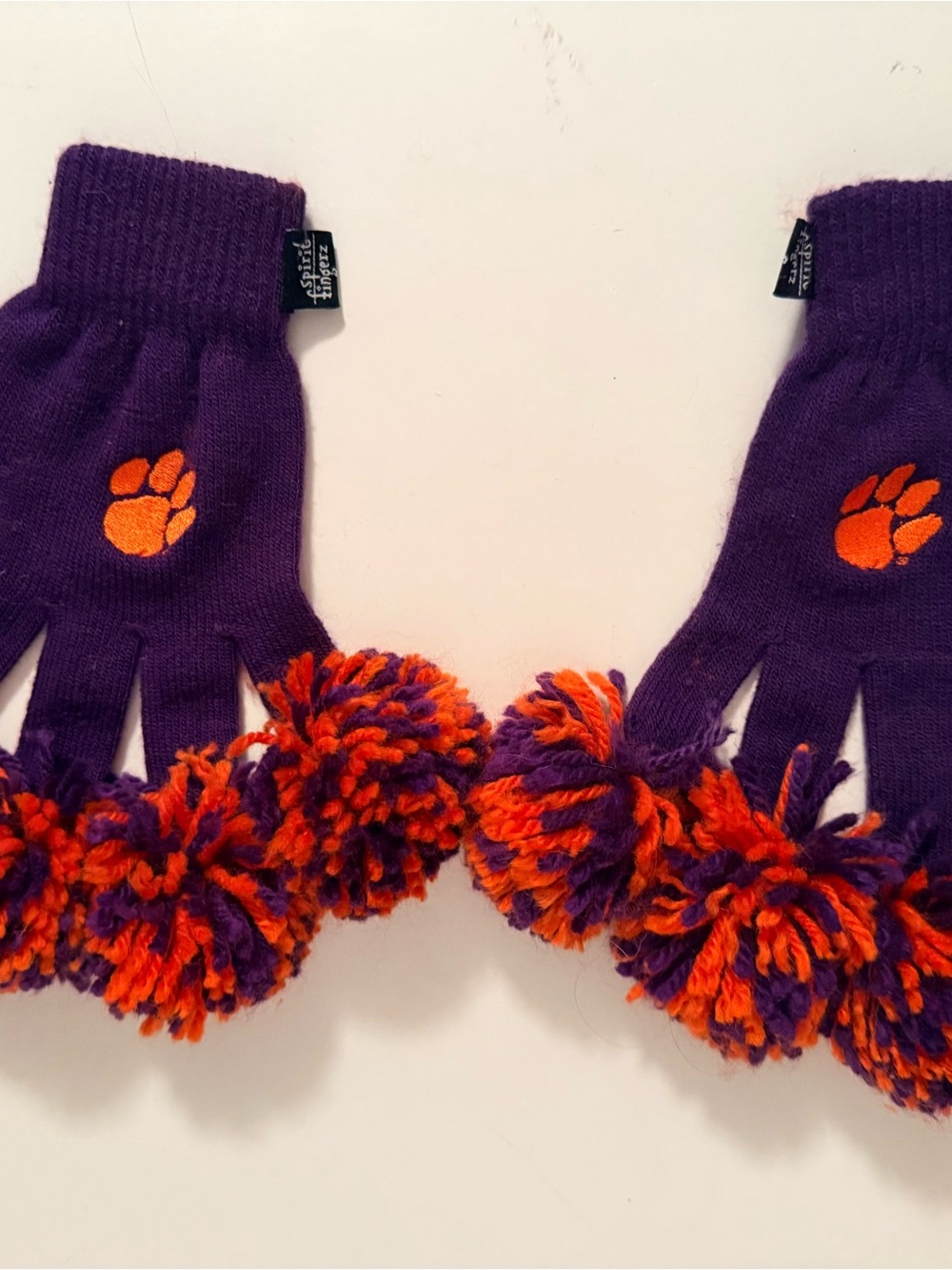 Kids Purple & Orange Pom-Pom Mittens - Branded Knit Gloves